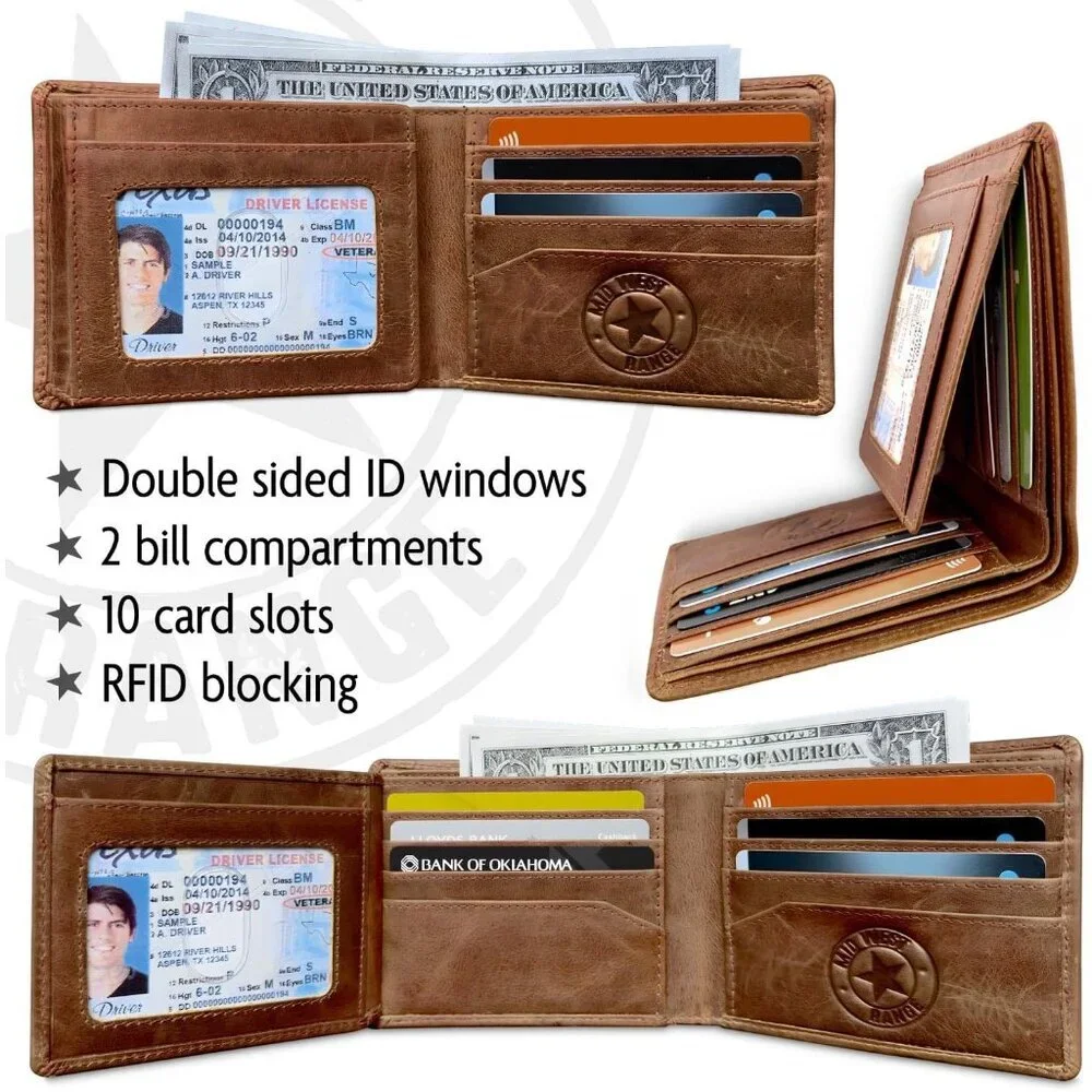 Men's Vintage Brown Distressed Leather Rfid-blocking 10 Card Slots Biker Wallet